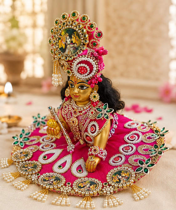 Pink Laddu Gopal Poshak & Pagdi